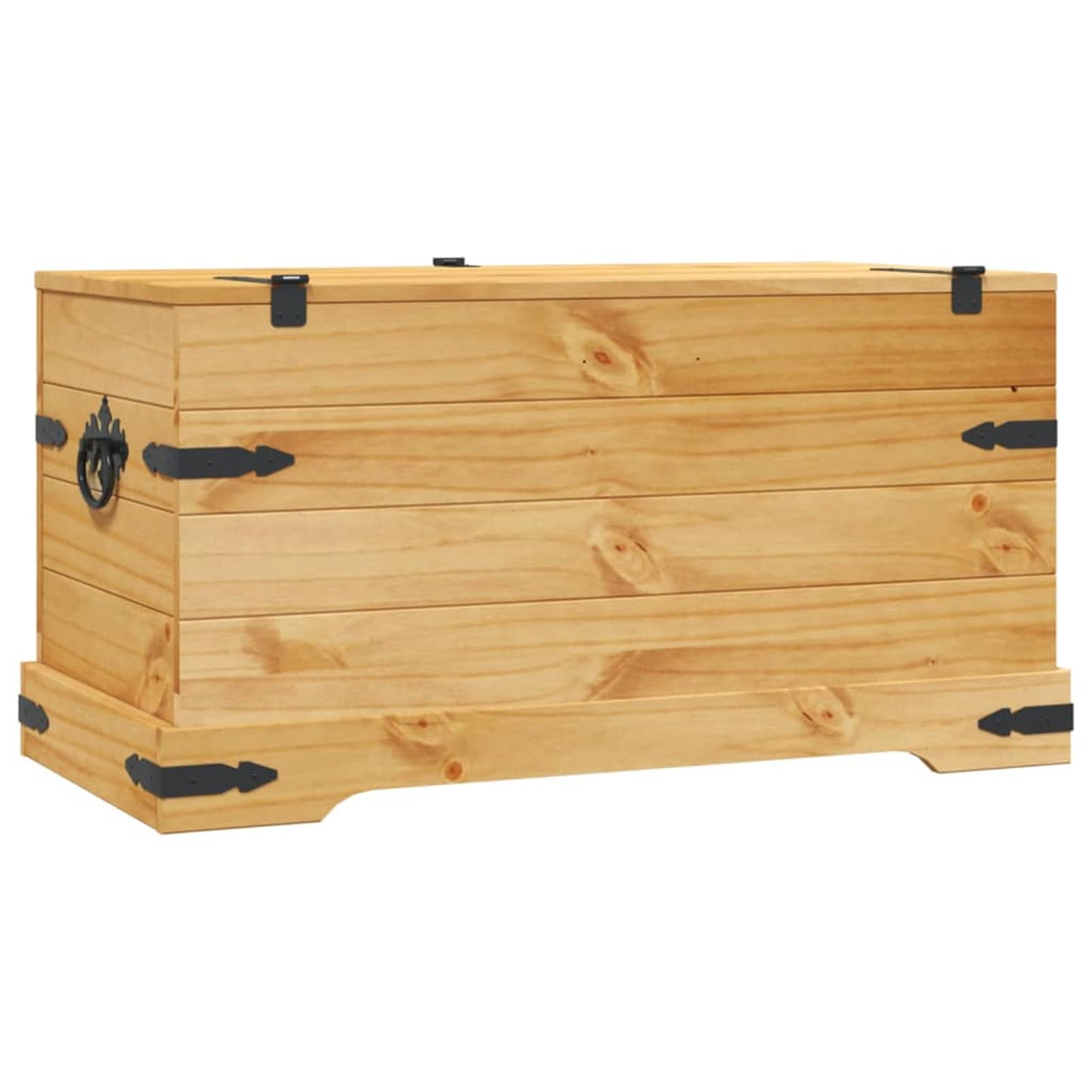 Elegante baúl de almacenamiento de madera de pino de 91 x 49,5 x 47 cm, diseño Corona Ran para interiores, elegante, decoración del hogar, solución de almacenamiento multifuncional para cualquier