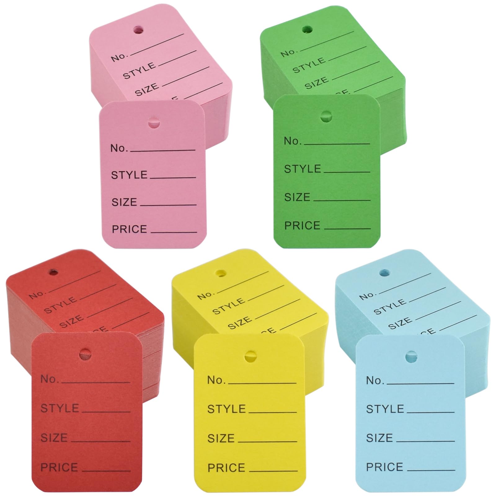 1000Pcs 1.97" X 1.38" Price Tags, 5colors Blank Paper Display Label Hang Tag, Small Size Clothing Tag Coupon Sale Tags for Marking Jewelry Clothing