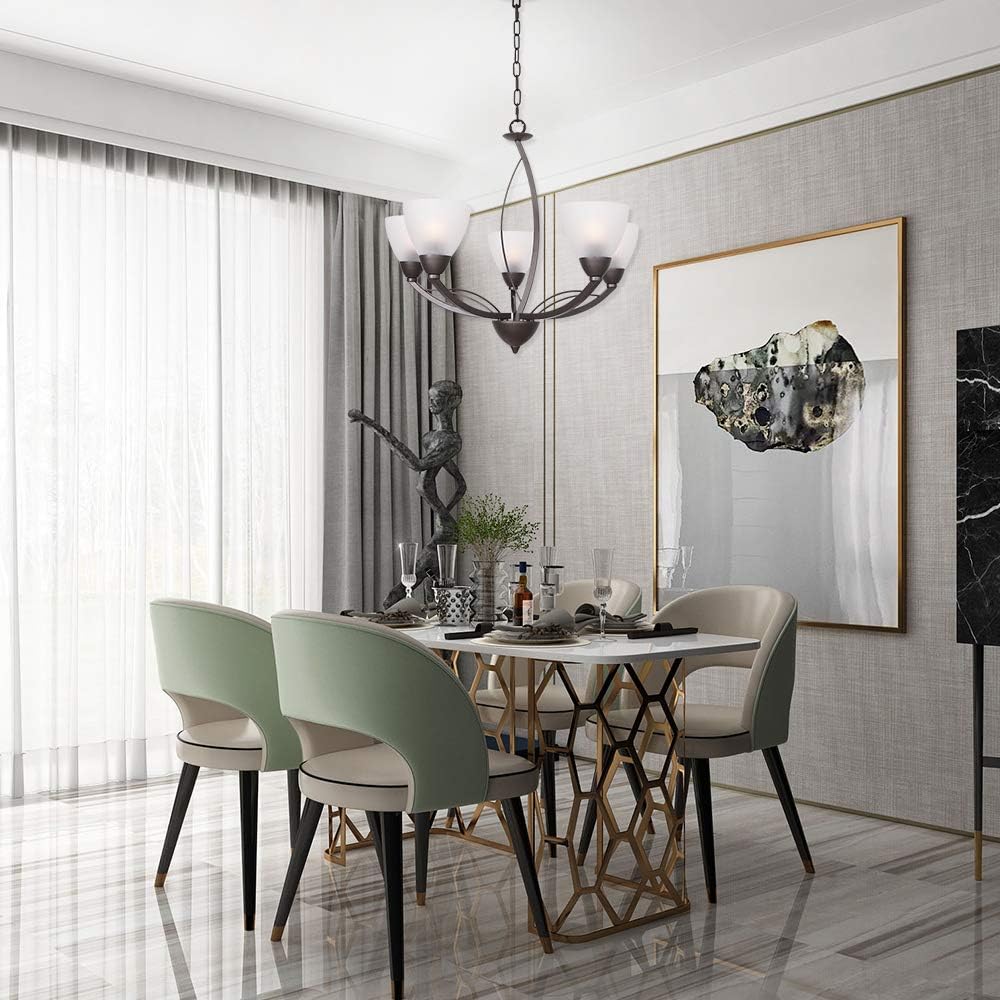 Rеvіеw Lucidce Modern Chandelier 5-Light Lighting Fixtures Ceiling Hanging Lights Alabaster Glass Shades Oil Rubbed Bronze Pendant Light for Dining Room Living Room