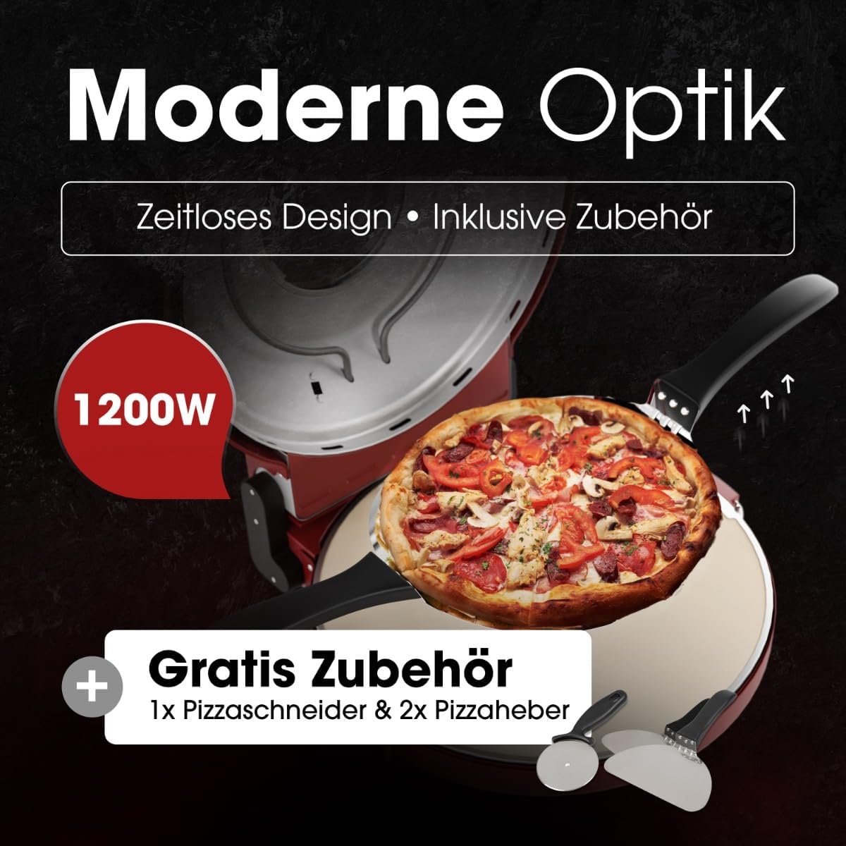 Clatronic PM3787-Red Pizza Maker 1200 W Red, 263985 image 3