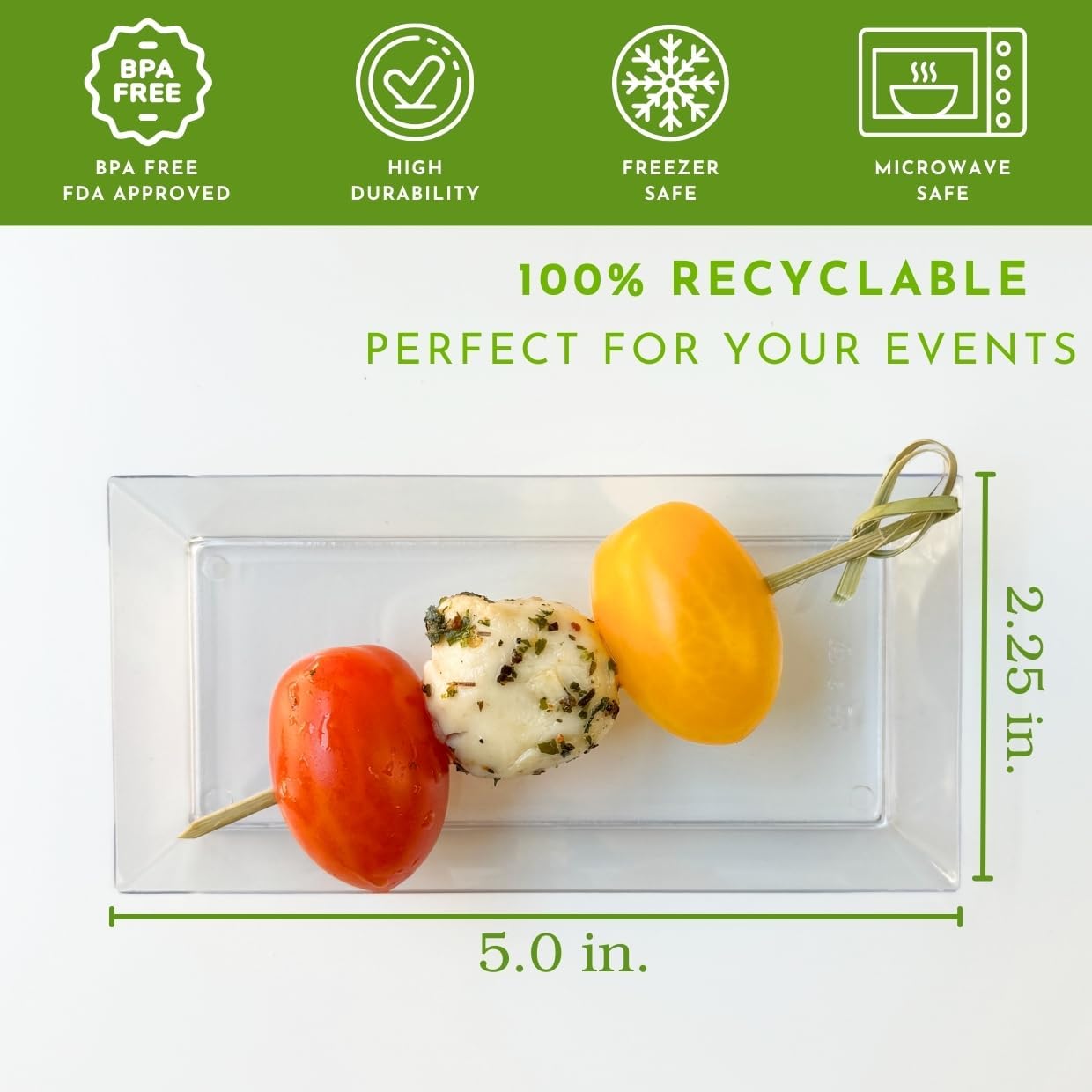 50ct Small 5" Clear Rectangle Mini Dessert Plastic Plates | Disposable Tiny Appetizer Serving Tray | Recyclable Clear Plastic Plates | Perfect for Mini Appetizer Plates for Parties, Weddings CMJJ
