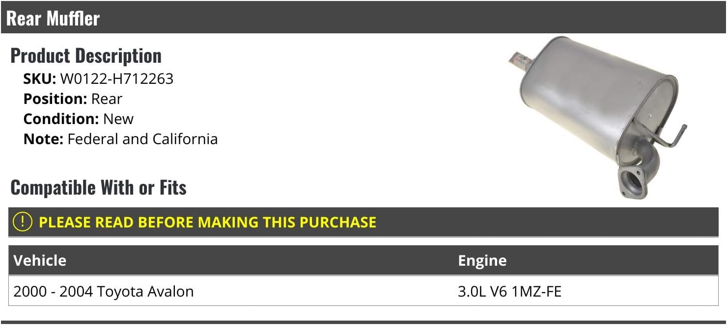 Rear Muffler - Compatible with 2000-2004 Toyota Avalon 3.0L V6 1MZ-FE