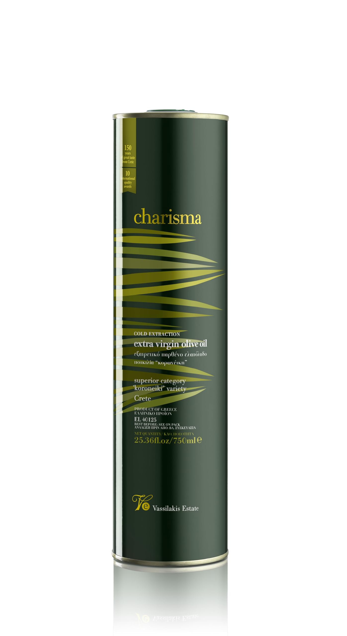 Vassilakis Estate Charisma – Greek Extra Virgin Olive Oil from Crete – 750ml Tin – Cold Extracted – Hand-Harvested Koroneiki Olives – Rich in Antioxidants – Low Acidity