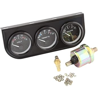 52 mm Gauge Pod Oil Pressure Gauge 52 mm Triple Gauge Kit Electronic Triple Gauge 3-in-1 Combination Gauge Voltmeter Gauge + Water Temperature Display + Oil Pressure Gauge with Sensor for Car