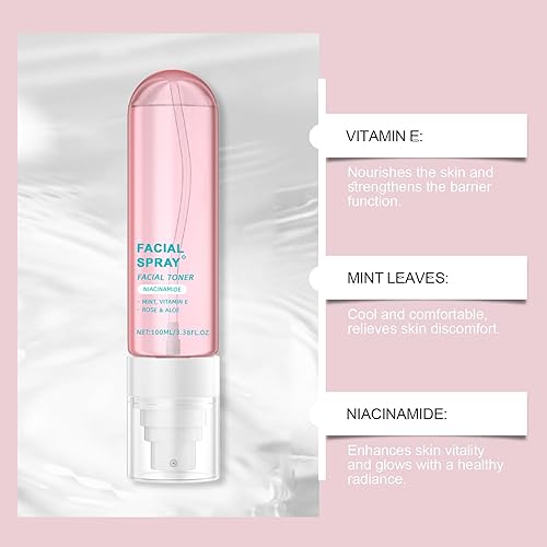 Miniatura 5 de Nicotinamide Facial Spray with Rose, Aloe Extract & Vitamin E, Deep Hydration, Smooth and Hydrated Skin for All Skin Types, 3.38 fl oz