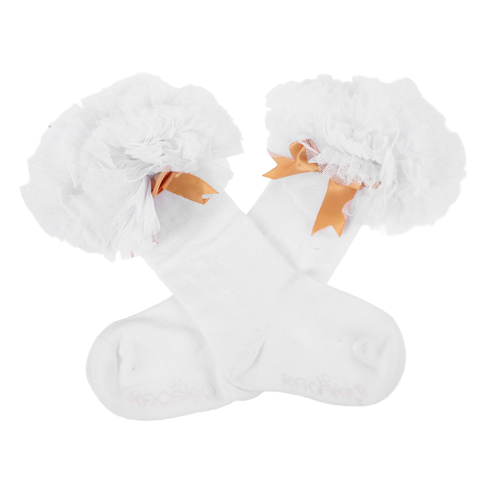 COLLBATH 1 Pair Baby Girls Knee Socks Cotton Dance Socks with Bowknot and Tulle White (s)