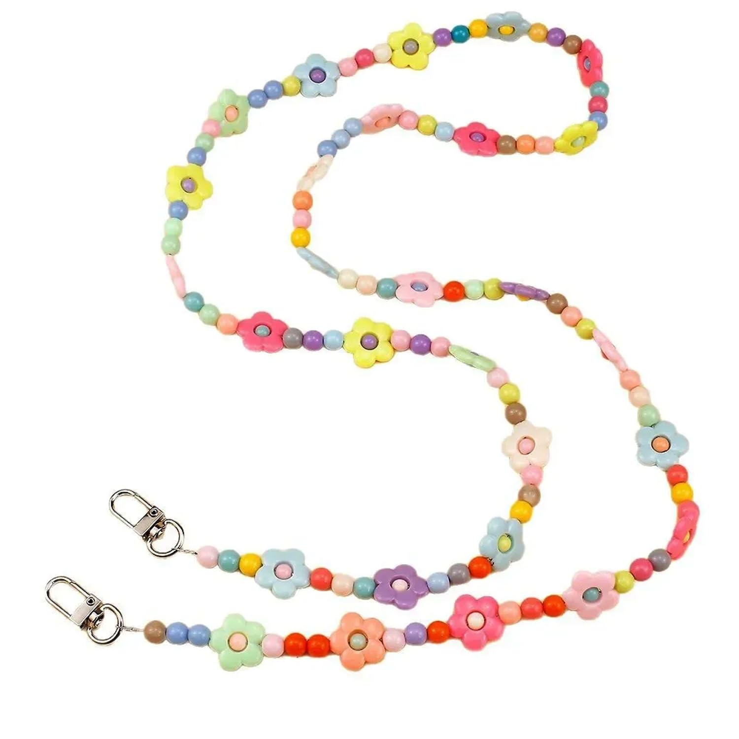 Arfuka Women's Multicolor Colorful Flower Acrylic Bead Phone Lanyard Crossbody Anti-Theft Phone Chain Strap, Stylish Daily Phone Accessory For