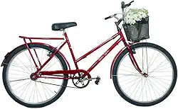 Bicicleta Retrô Aro 26 Freio V-Brake Cesta Vermelho