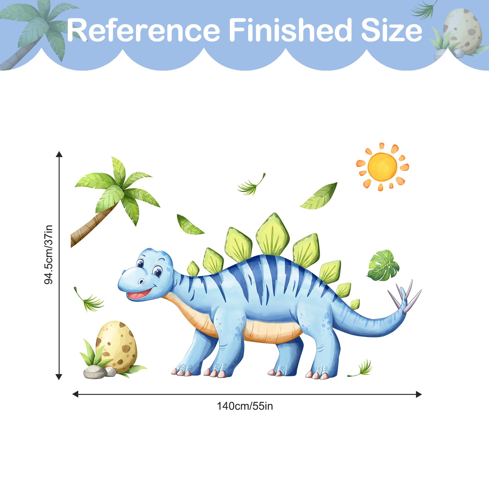 Adesivi Murali Dinosauro Per Bambini - Design Acquerello, Giungla E Animali, 29x90 Cm