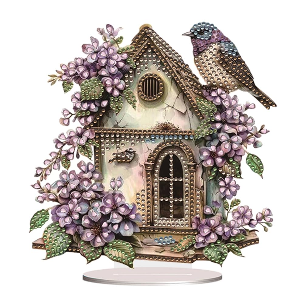 Amzgshop Bird House 5D Christmas Tabletop Ornament, Diy Acrylic Crystal Art Decoration, Special Shaped Diamond Art Kit For Adults & Beginners, Handmade Desk Ornament For Holiday Home Decor