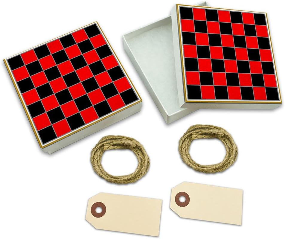 Checkers Anyone Checkerboard White Gift Boxes Set of 2
