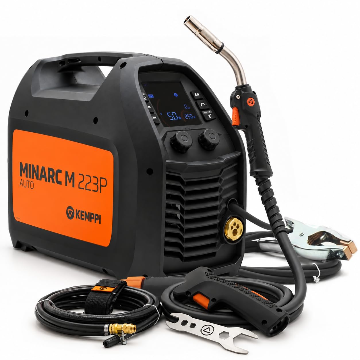 Kemppi - Saldatrice inverter MIG MAG, 220 A, 230 V, a gas protettivo, Synergic Puls, per alluminio, acciaio inossidabile e lamiera sottile, portatile, Multivolt Minarc M 223P, per auto