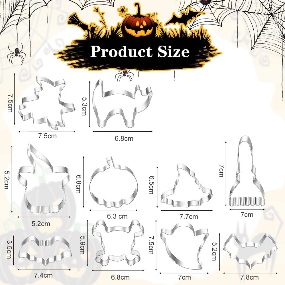 10 PCS Emporte Pièce Halloween,Moule à Biscuit Halloween,Moule à Biscuits En Acier Inoxydable,Halloween Découpe De Biscuits,Cookie Cutter Halloween,pour Décoration De Gâteau Fondant