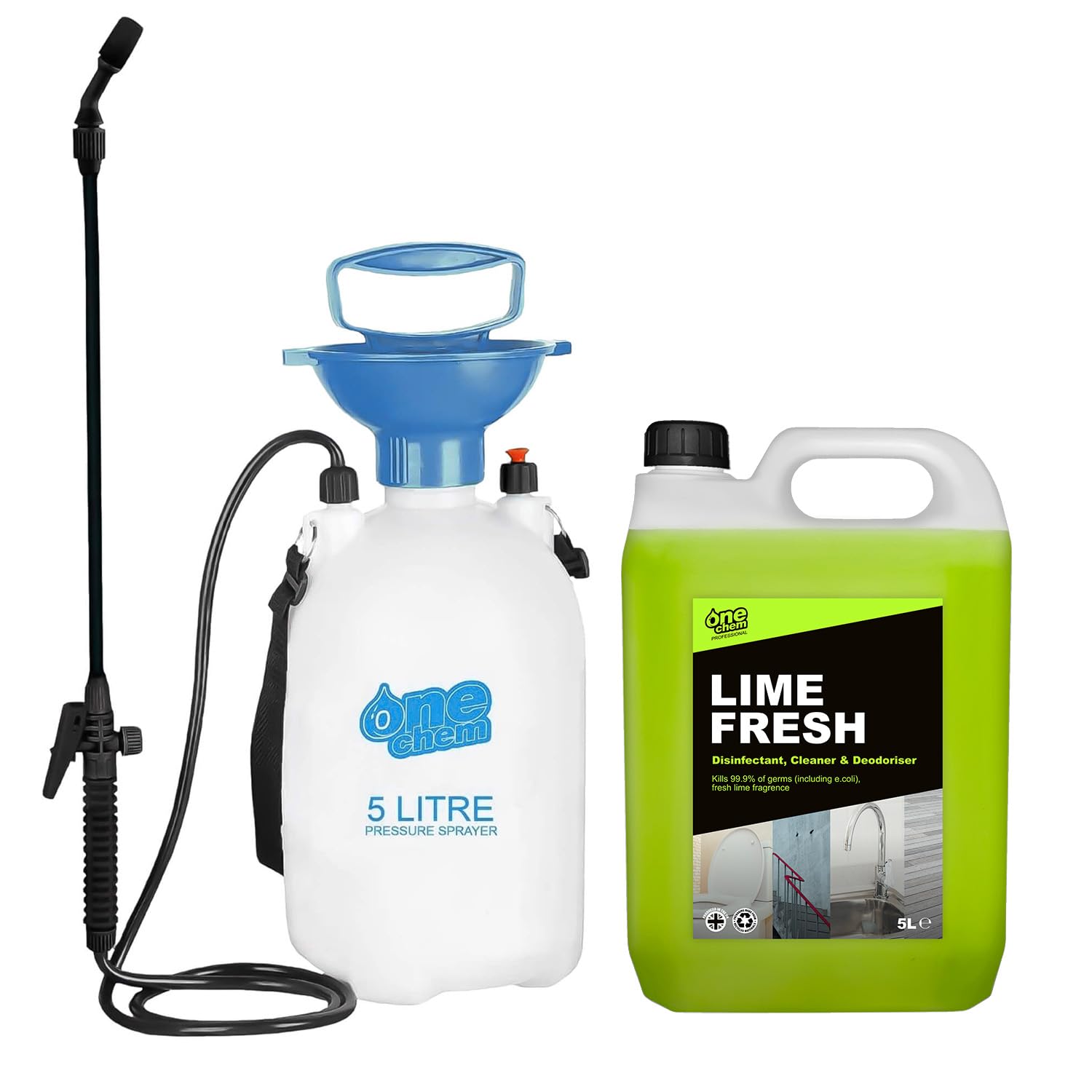 One ChemProfessional Lime Fresh Disinfectant and Cleaner, 5 Litres with 5 Litre Sprayer, Kills 99.9% of germs, Fresh Lime Fragrance