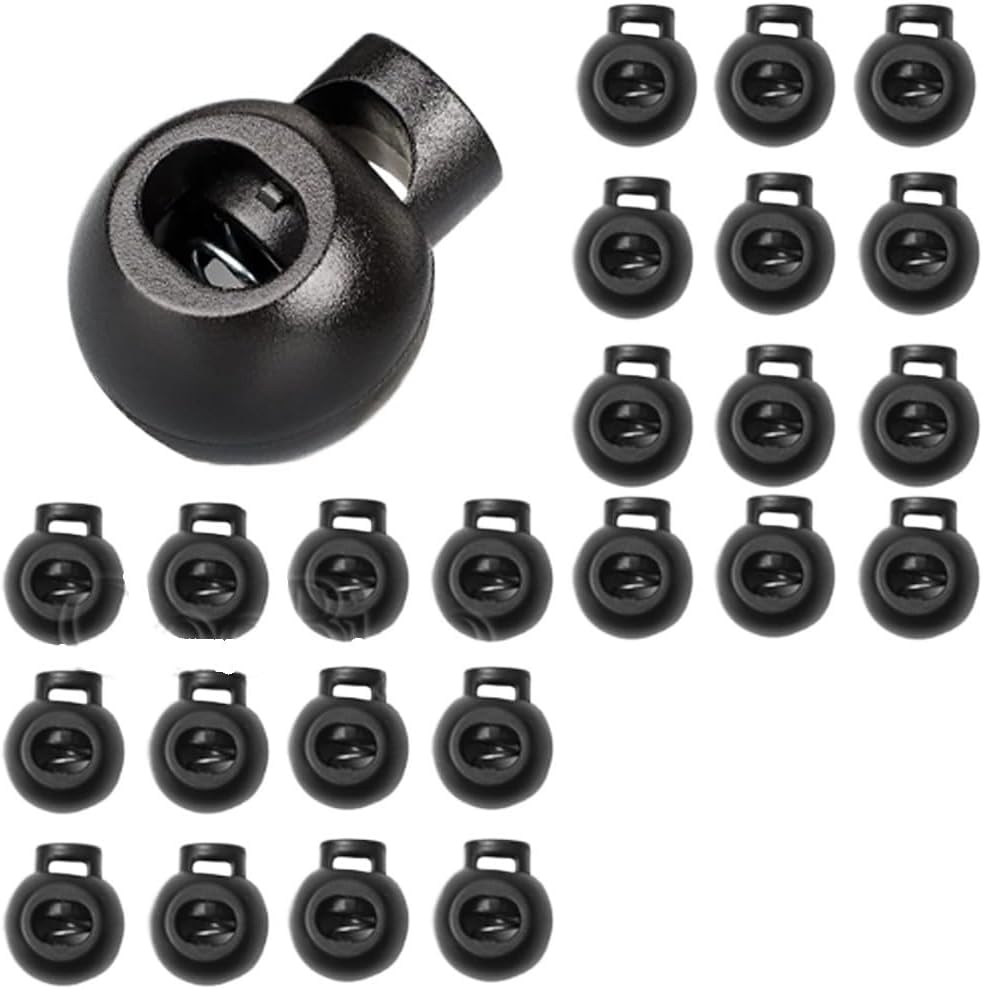Plastic Cord Locks 200pcs Plastic Black Cord Lock Stopper Round Ball for DIY Craft Parts Accessories for Drawstrings Shoelaces