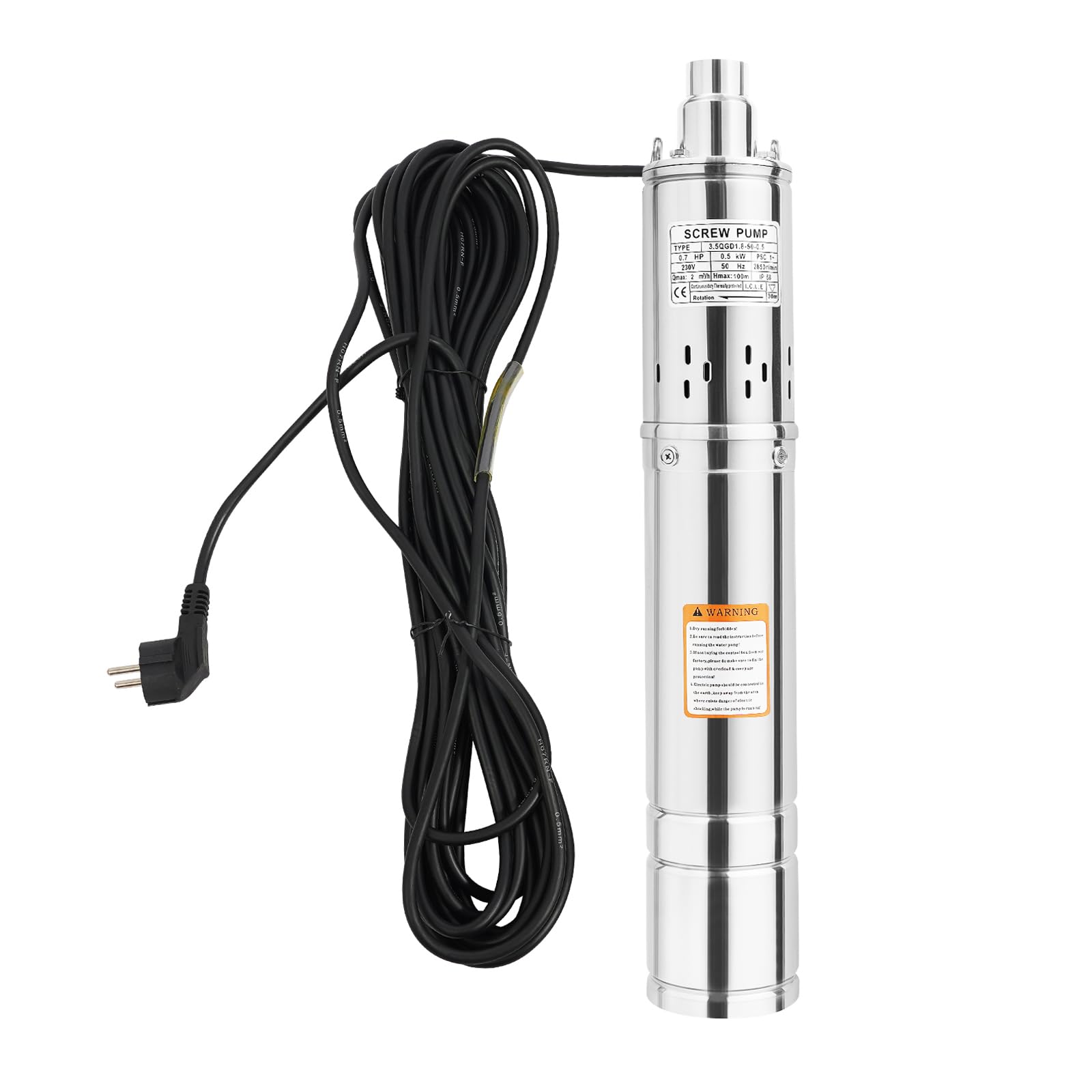 Tiefbrunnenpumpe 3.5 Zoll Edelstahl Tauchpumpe 500W 100 m Förderhöhe 2000 l/h IP68 Garten Bewässerung
