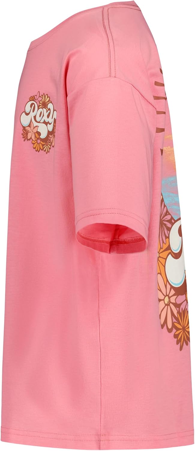 Roxy Girls' Short Sleeve Oversized Fit Logo Tee, Crew Neck Graphic T-Shirt, Soft & Comfortable