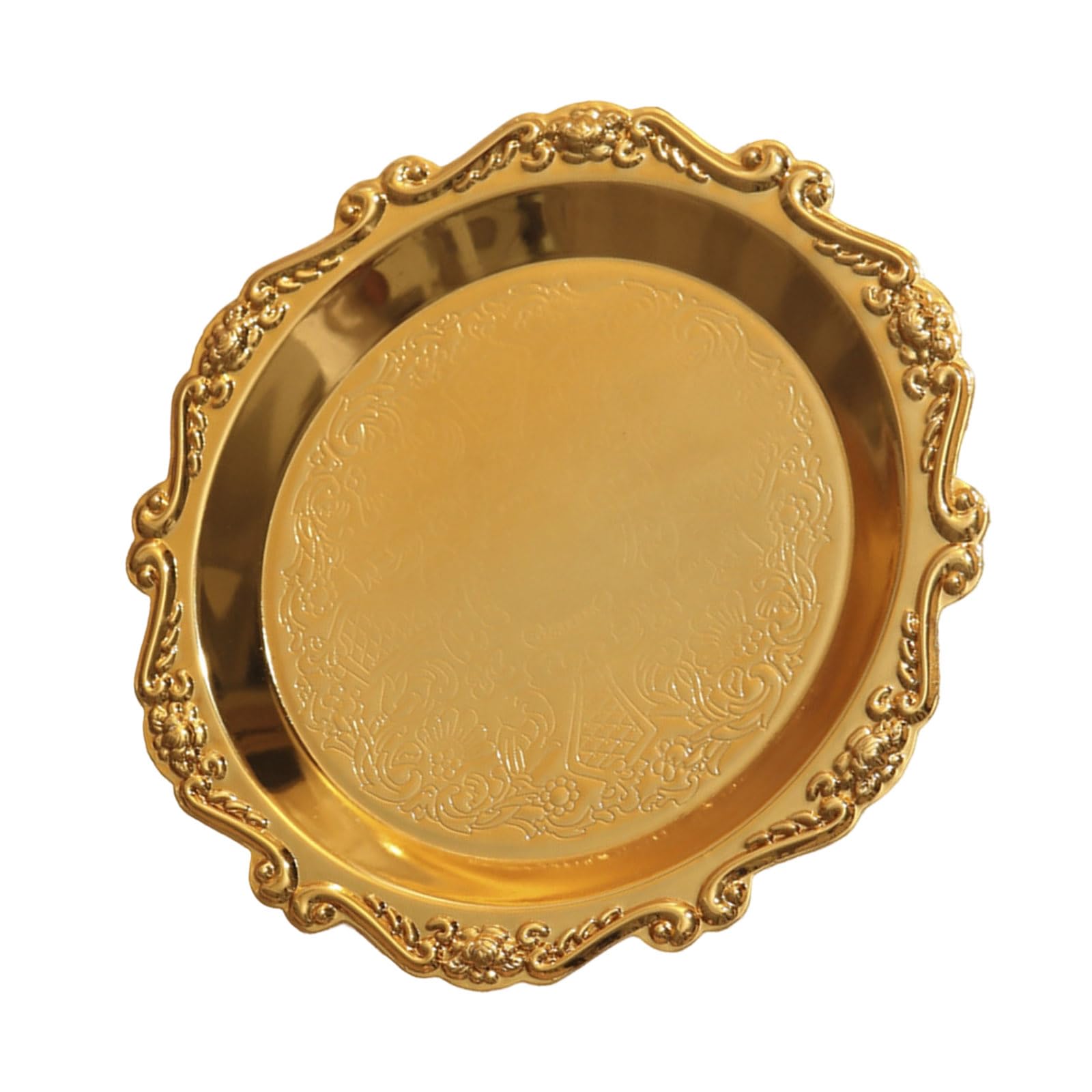 Elnwnnkc Decorative Dessert Tray Metal Serving Tray with Scalloped Border, Embossed Center for Display and Tabletop Styling Decorative Dessert Metal Serving Plate Ornate Platter Embossed Center