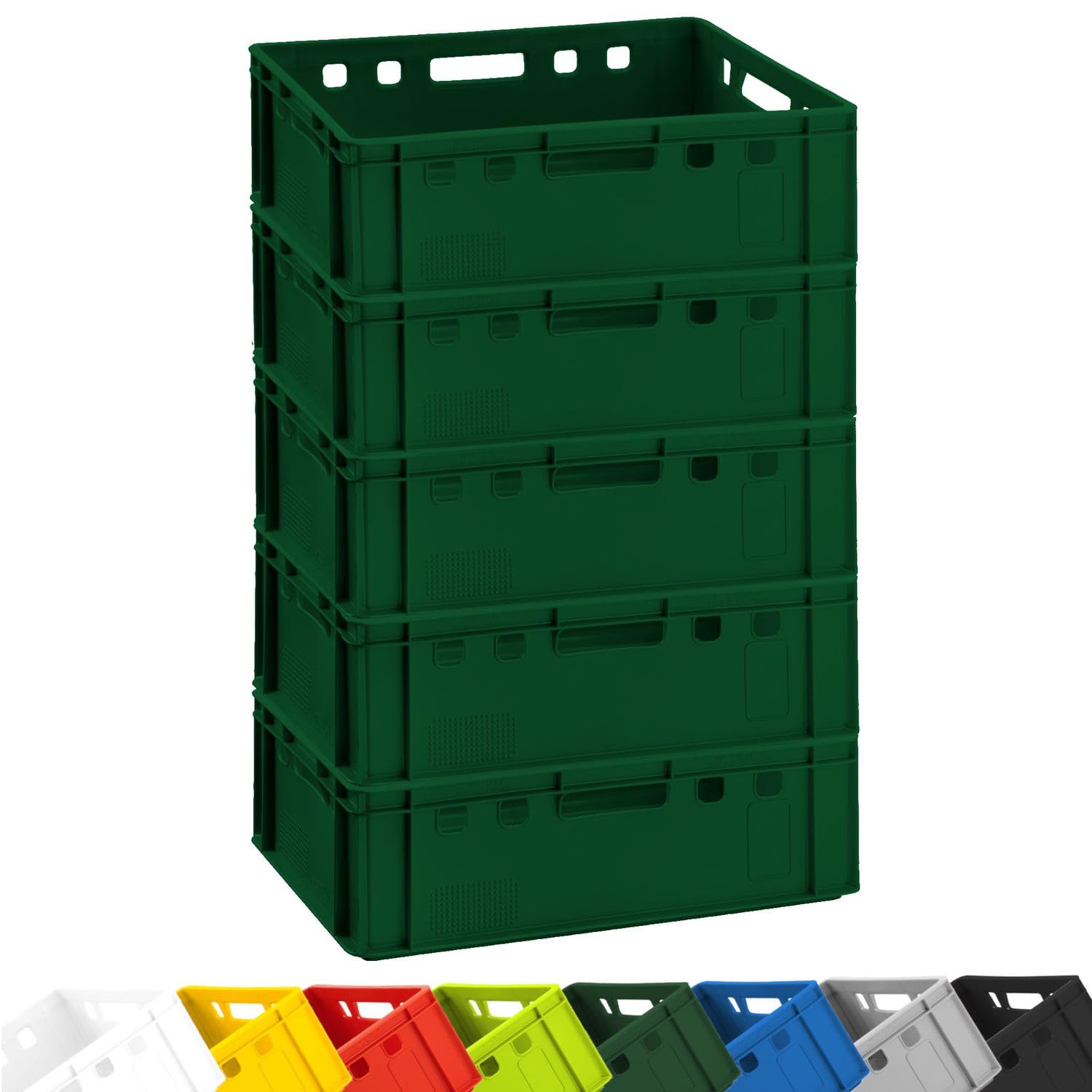 BURI 5 x casse per macellai, E2, 60 x 40 x 20 cm, per alimenti, robuste, impilabili, universali Eurobox dalla Germania (verde scuro)