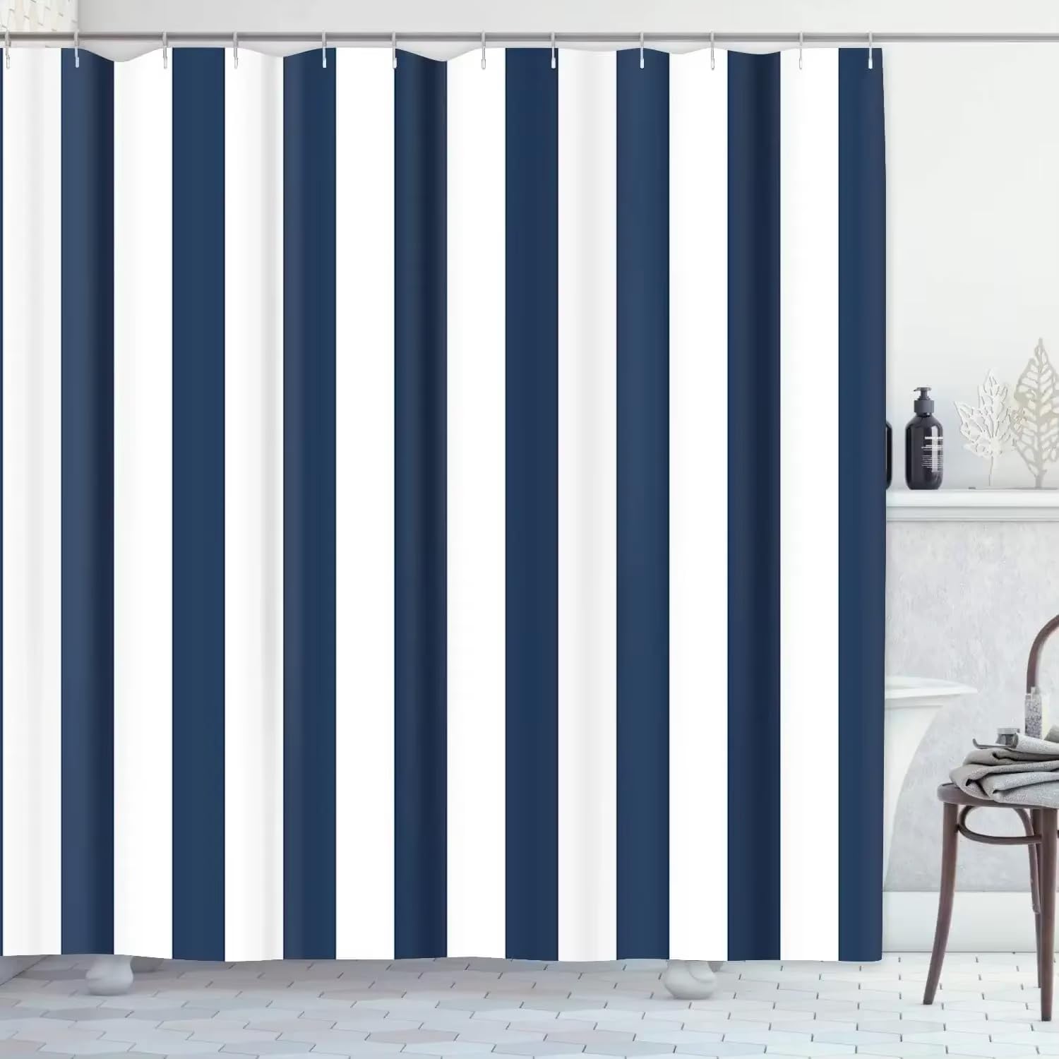 Rideau de douche à rayures anti-éclaboussures en polyester blanc 95x220cm