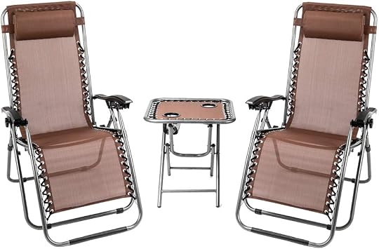 مجموعة من 2 كرسي قابل للتعديل من شبكة الصلب Zero Gravity Lounge مع وسائد وطاولة حامل كأس محمولة