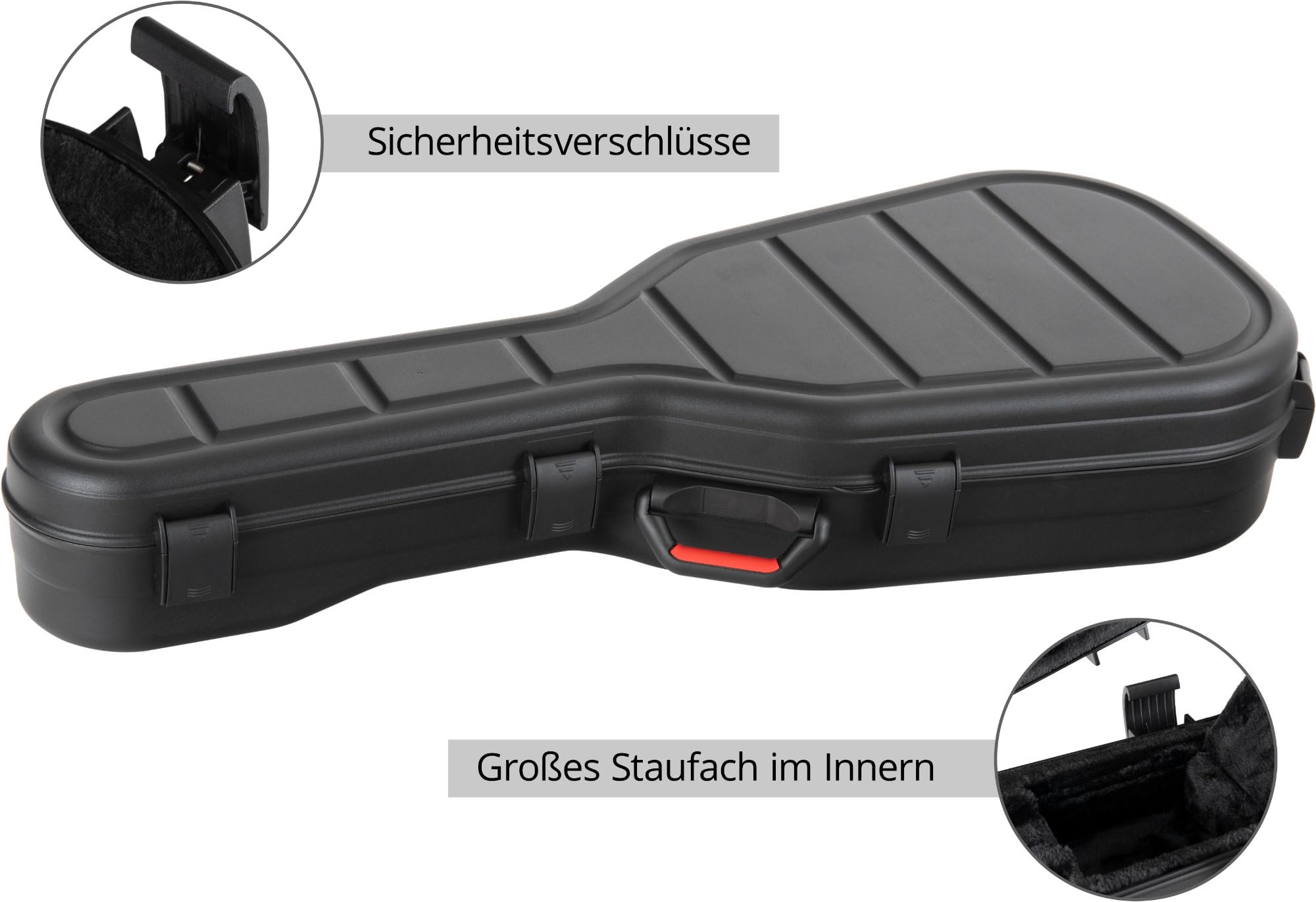 Shaman KGPC-5122BK Klassikgitarren Case Schwarz - Aus stabilem PolypropylenInnen - Mit schwarzem Plüsch ausgekleidet - Mit 6 Schnappschlössern gesichert - Passend für Klassische Gitarren in 4/4-Größe