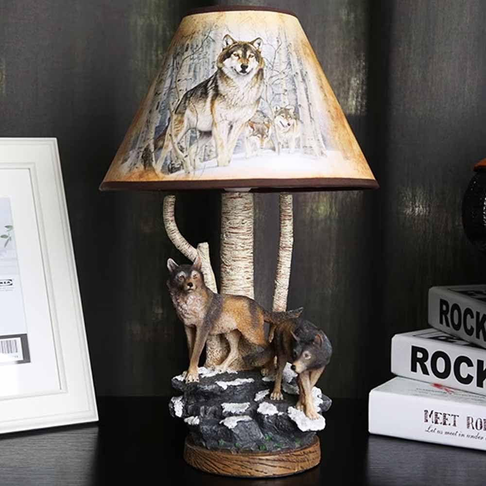 TRIVIDHA Lámpara De Escritorio Moderna Con Lámpara De Mesa Lobo Resina Animal Para Habitación De Niños, Iluminación De Mesa E26 Creativa Retro, Iluminación De Escritorio Para Sala De Estar Y Dormitori