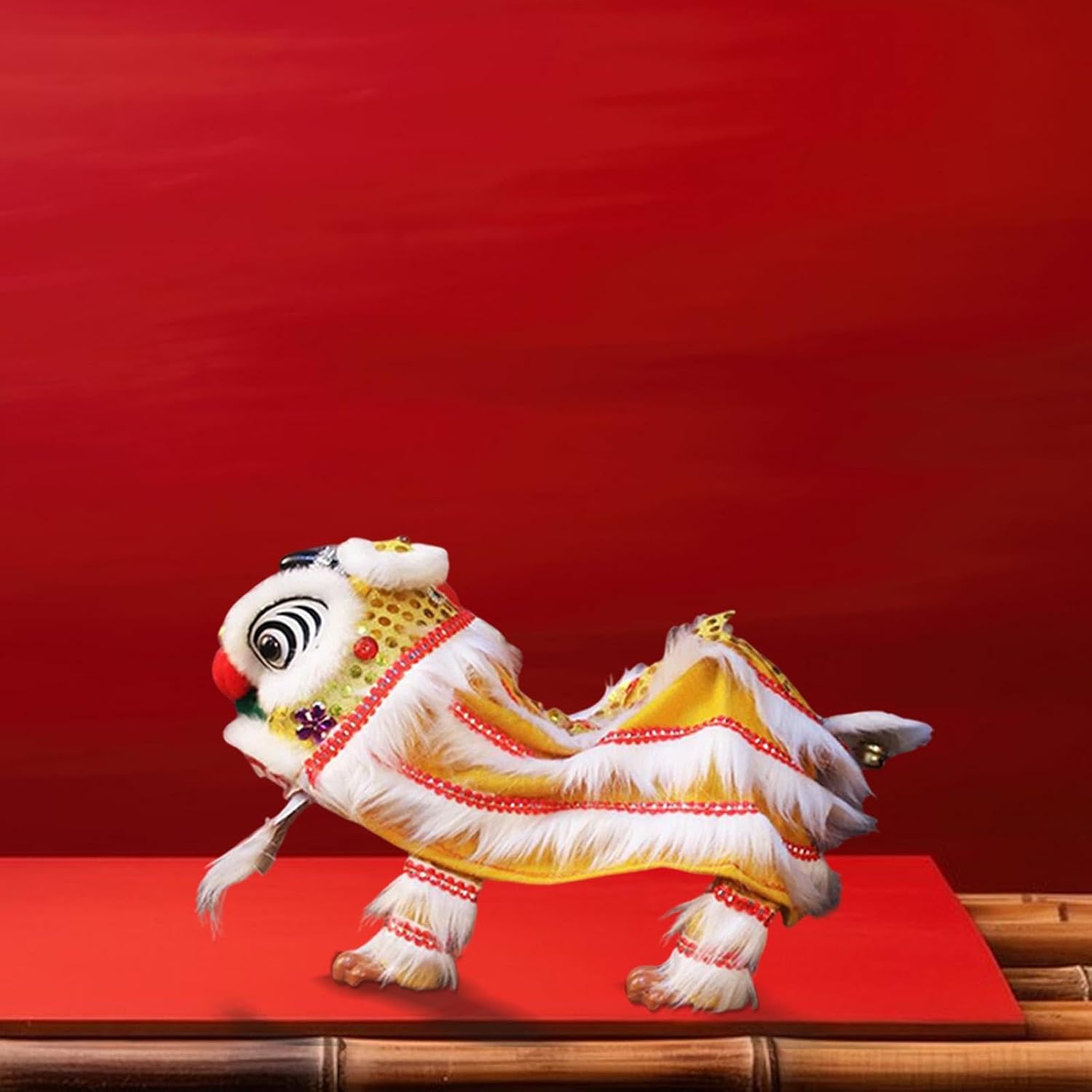 Menolana Chinese Marionette Lion Toy,Hand String Lion Dance Puppet,Handmade,Creative Chinese New Year Decoration Party Spring Festival, Yellow White