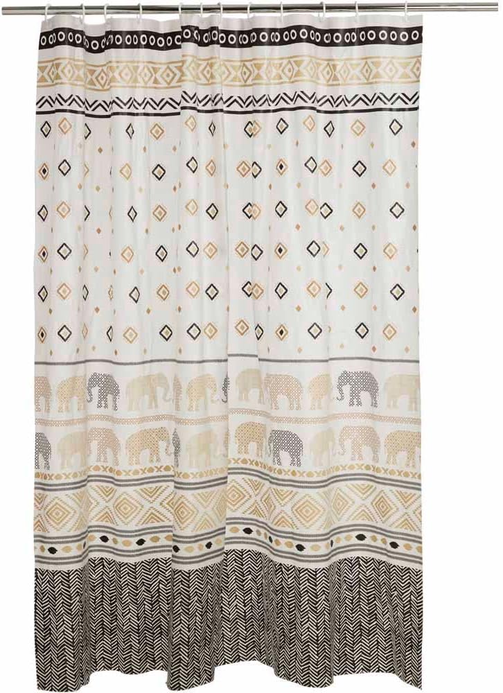 wilko Elephant Print Multicoloured Shower Curtain For Bathroom with 12 Shower Rings 180 x 180cm, 100% PEVA Material & Easy To Clean