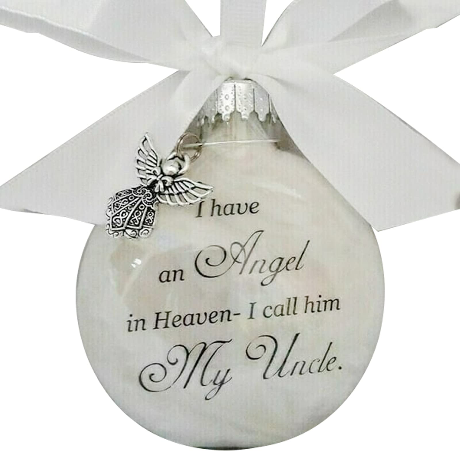 Timpfee Christmas Memorial Baubles Ornaments Feather Ball “I Have An Angel In Heaven” With Small Angel Christmas Bauble Ornament, Mum Dad Hanging Decoration