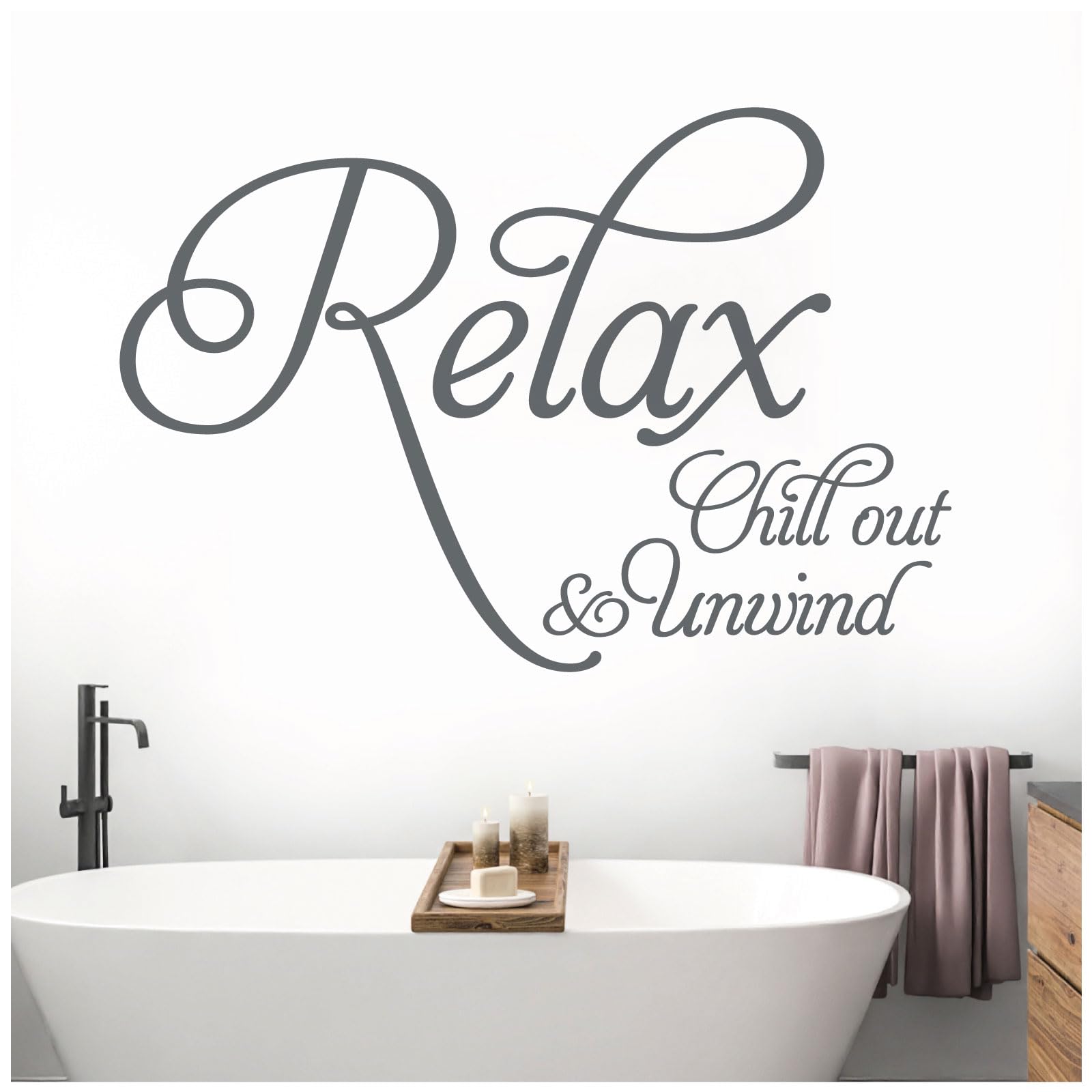 Relax, Chill Out, Unwind - Bathroom, Spa Wall Quote, Decal Wall Art Sticker [Medium] [Dark Grey] — image 1
