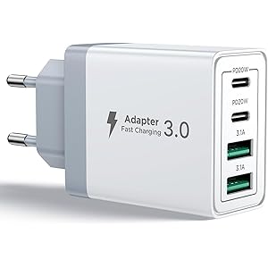 Caricatore USB C Rapido 40W 4Porto Presa USB Caricatore Multipla PD & QC3.0 Carica Cellulare, Spina Alimentatore Caricabatterie per Samsung S22 S23 S24 iPhone 15 16 14, Spinotto Muro Adattatore