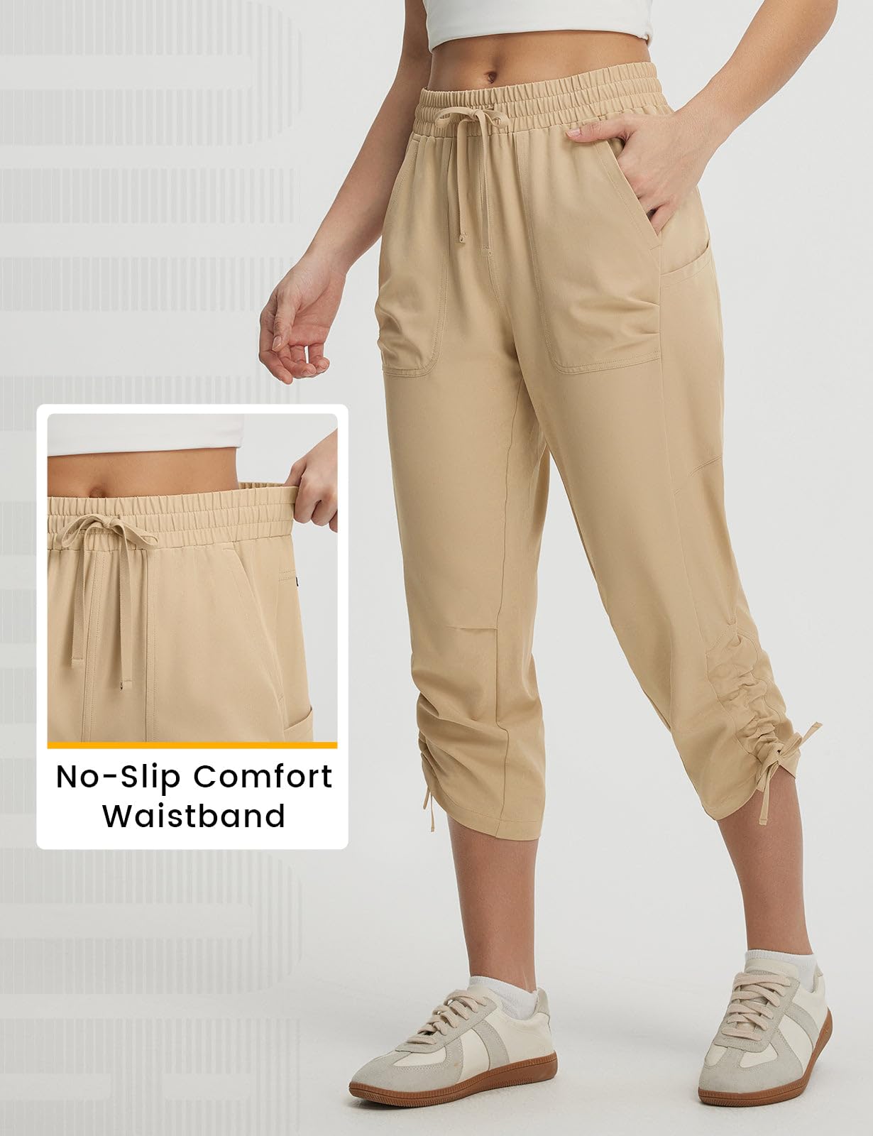 baleaf Pantalon Randonnée Femme, Pantacourt Travail Pluie Été Printemps Cargo Pants Solaire Respirable avec Poches