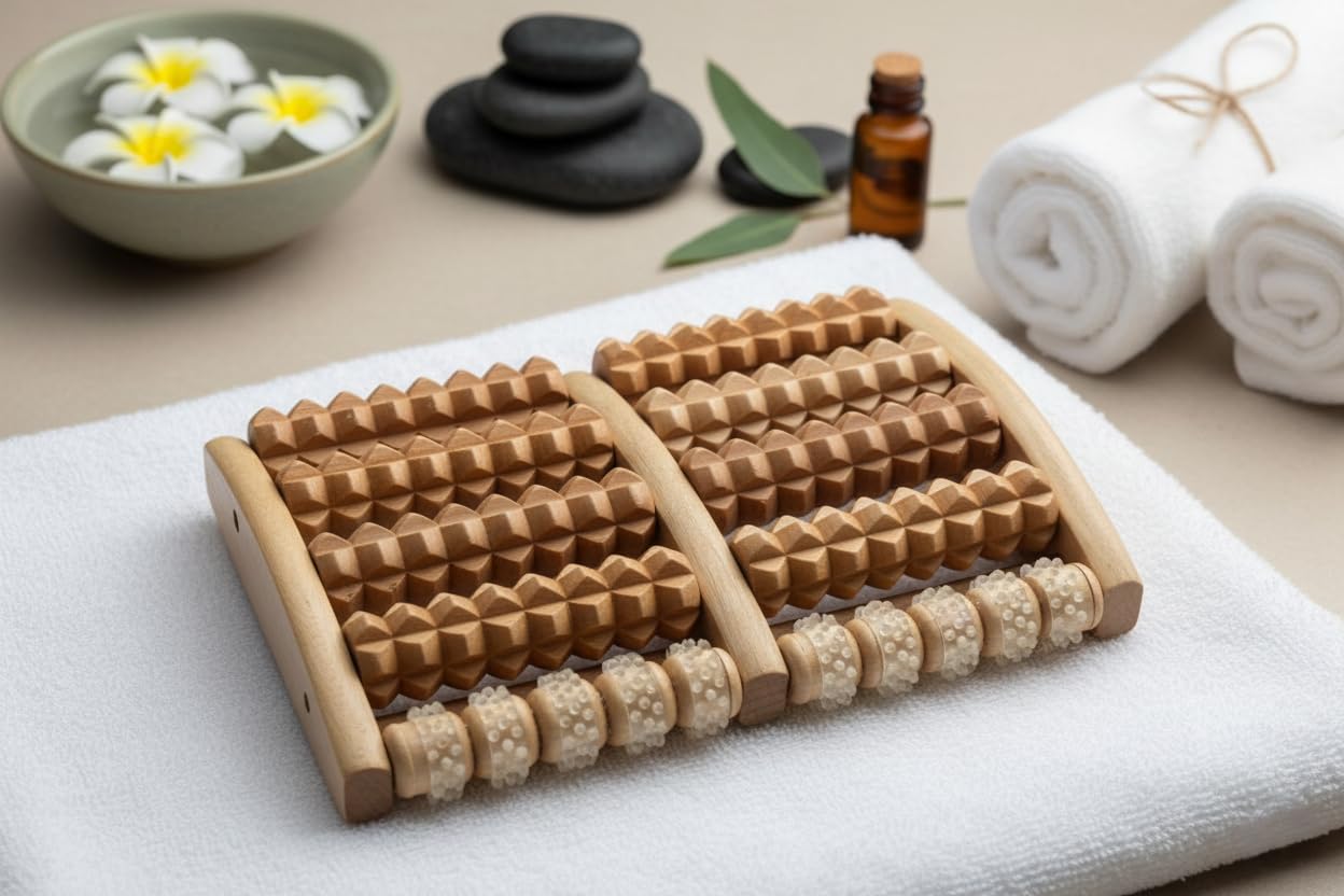 Clever Design - Rodillo masajeador de madera para pies, alivia la fascitis plantar, arco del talón, pies, alivio del dolor muscular, estimular, relajación, diabéticos, neuropatÃa, reflexologÃa,