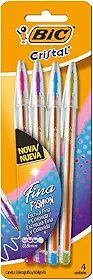 530008 - Caneta Esferográfica Escrita Fina, BIC, Cristal Fina Fashion, 4 Unidades Sortidas