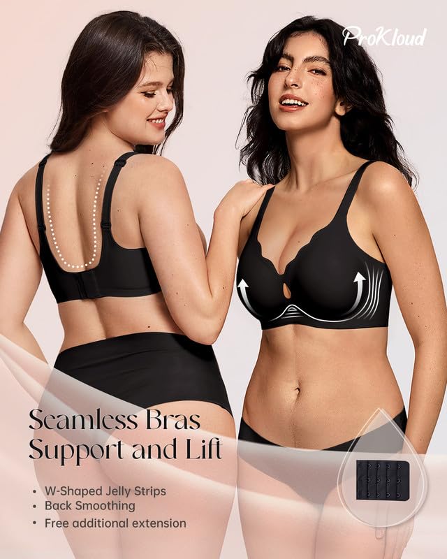 Image of ProKloud Bras for Women No Underwire Wireless Jelly Bras Full Coverage Seamless Push Up Bralettes Support Tshirt Bra