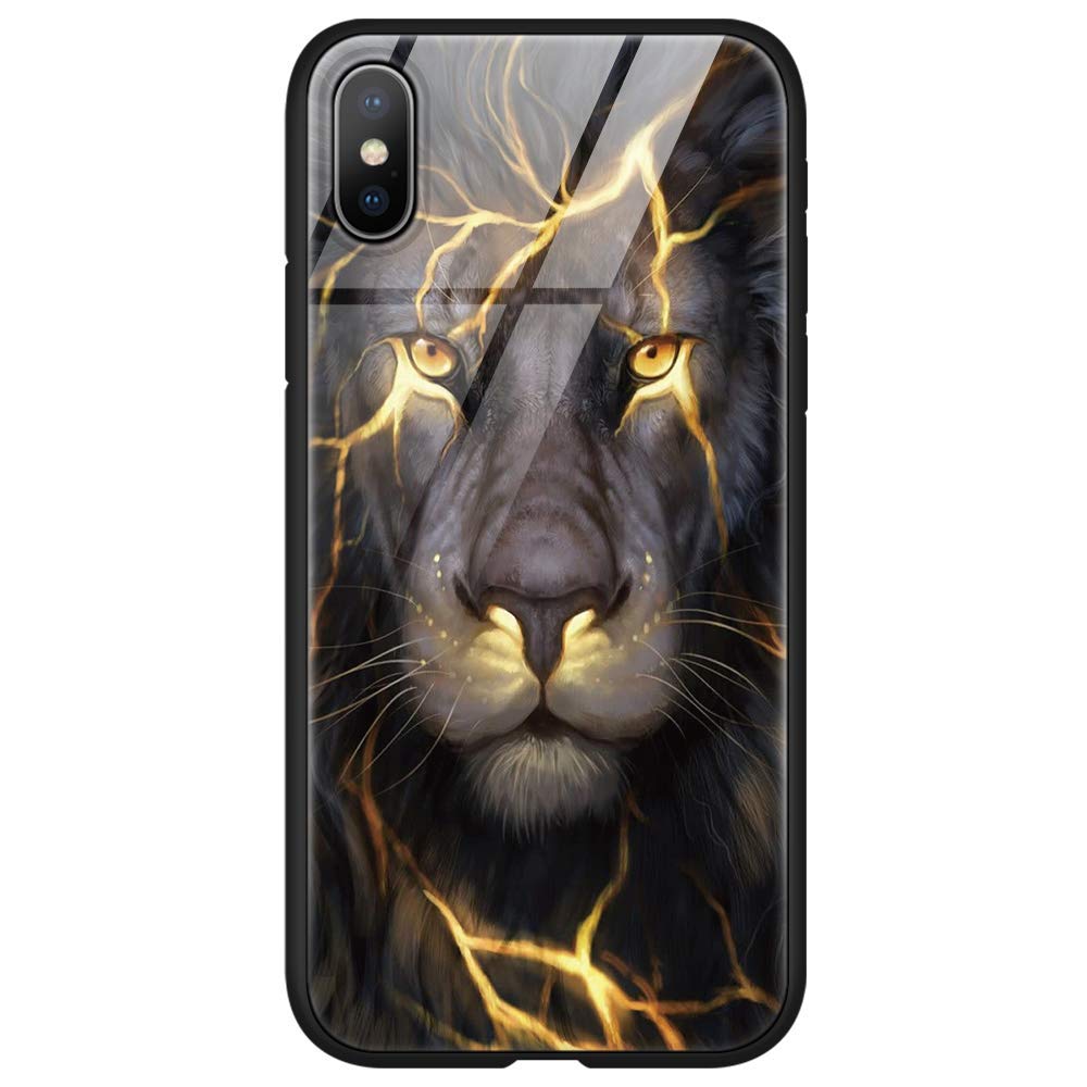 Yoedgefor iPhone XR Case, Ultra Slim [Anti-Scratch] Tempered Glass Back Cover [Military-Grade] with Shockproof Silicone Pretty Cool Pattern 360 Protective Skin for iPhone XR (Tiger)