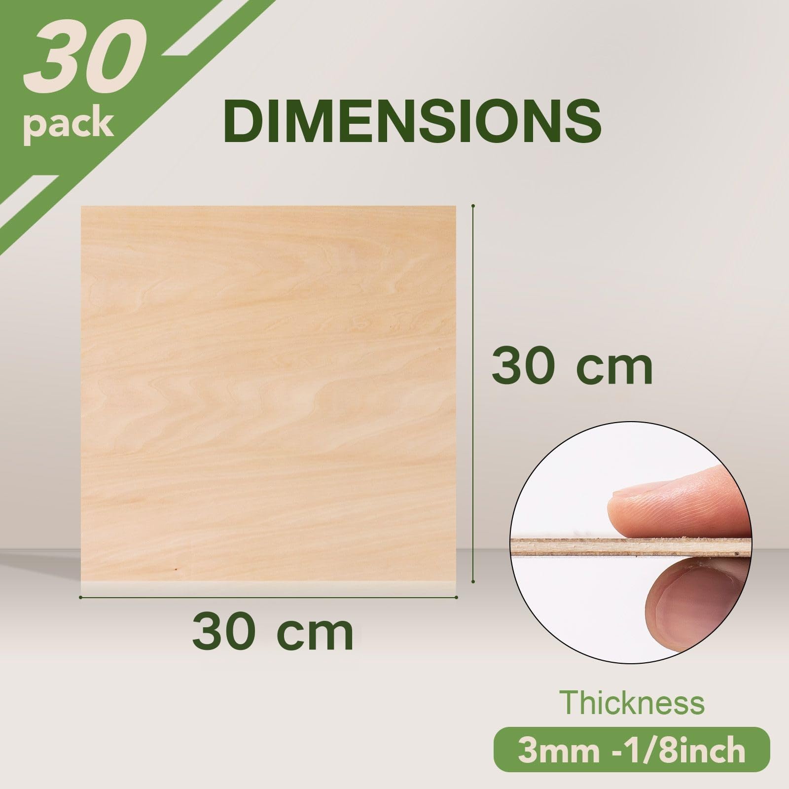 ROBOTIME Tablero Madera Contrachapada 3mm 30×30cm 30 Piezas Linden Tablero de Madera a Medida Para Bricolaje,Pirograbado Corte por Laser CNC Router Modelado
