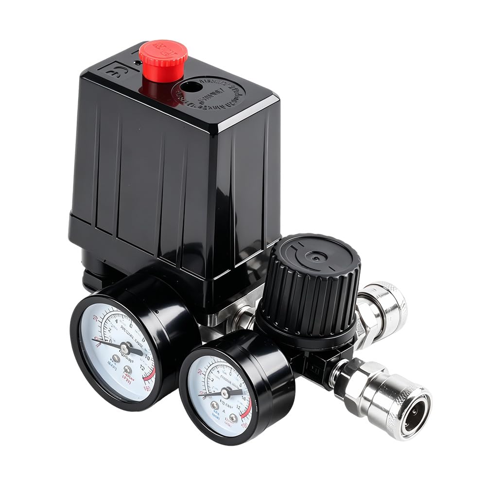 Air Compressor Pressure Control Switch,90-120PSI Adjustable Manifold Regulator Gauge Compressor Pressure Valve Switch Control 220/380V,1/4" Safety Valve Control Regulator for Pressure Regulation