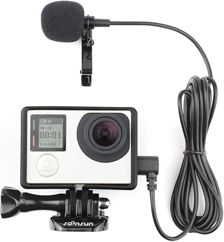 SOONSUN Carcasa de montaje en marco con solapa externa Lavalier Micrófono Clip para GoPro Hero 3, Hero3+, Hero 4 Negro Blanco Plata Cámaras de Acción