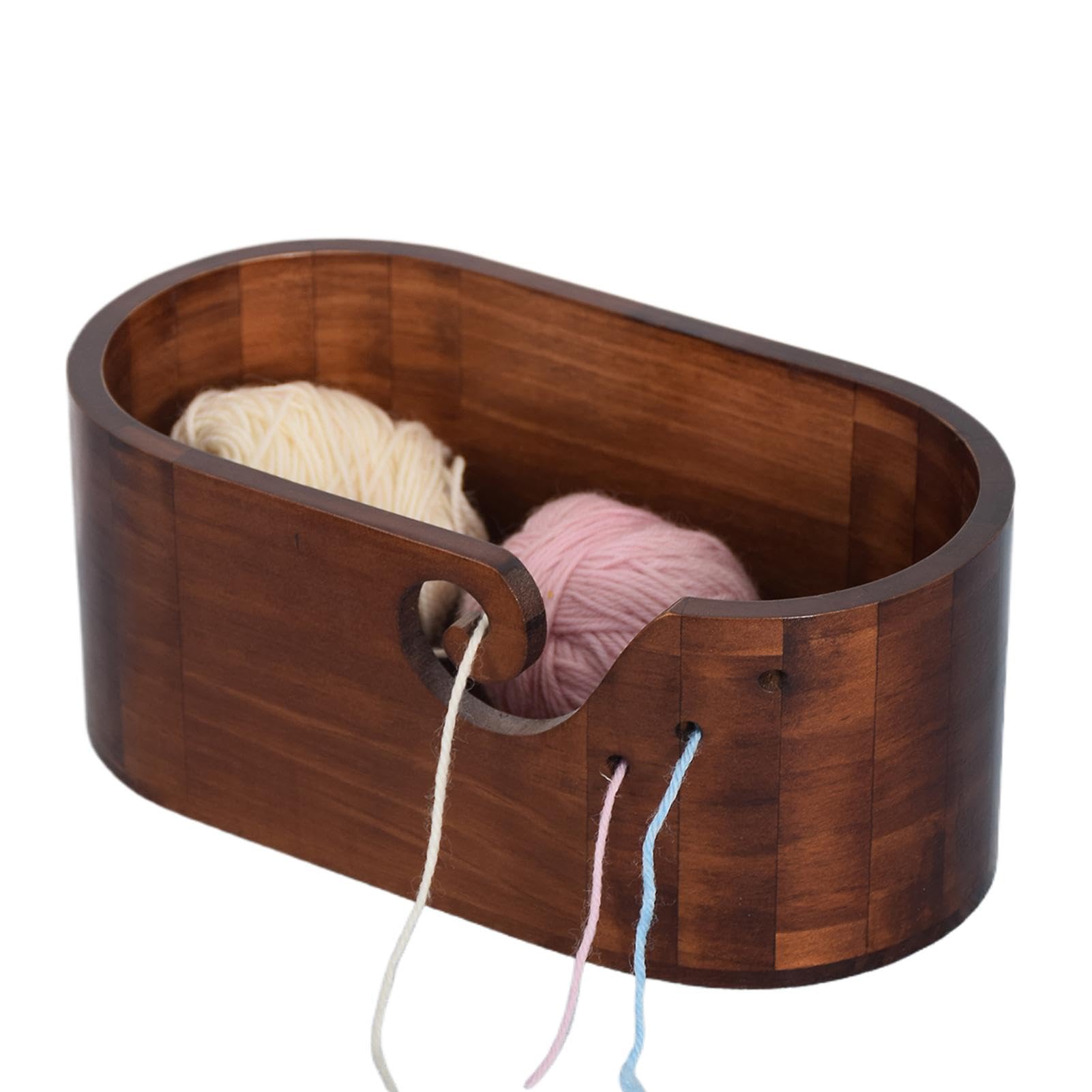 Bol à Tricoter En Bois D'Acacia Ovale + 9 Crochets – Idéal Pour Crochet Et Bricolage