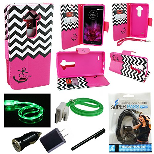 LG V10 Case (TMOBILE/VERIZON/AT&T), Mstechcorp Deluxe Pu Leather Folio Wallet Flip Case Cover with Kickstand and Detachable Wrist Strap for LG V10 Wallet - Includes Accessories (Anchor Pink)