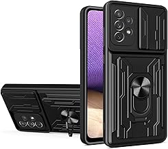 ILING Wallet Case for Samsung Galaxy A52s 5G / Samsung Galaxy A52, Ultra-thin Hard PC Silicone Shockproof Protective Armor Cover, with Card Holder Slot, Ring Kickstand, Slide Camera Cover (Black)