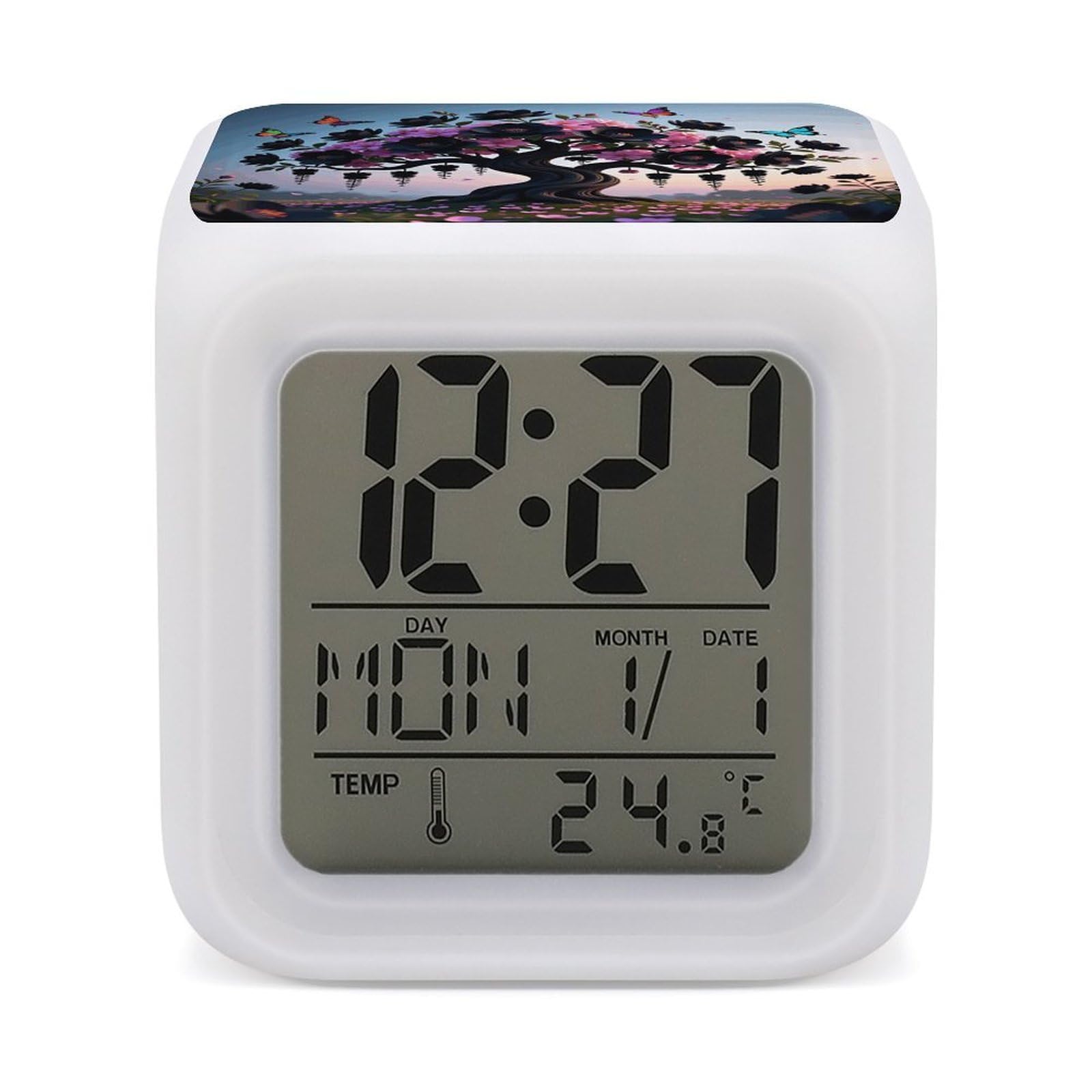VstaDank Black Blossom Alarm Clock Alarm Clock with 7 Color Changing Digital Clocks for Bedrooms Sleep Training Clocks with Large Display for Office Kitchen Living Room