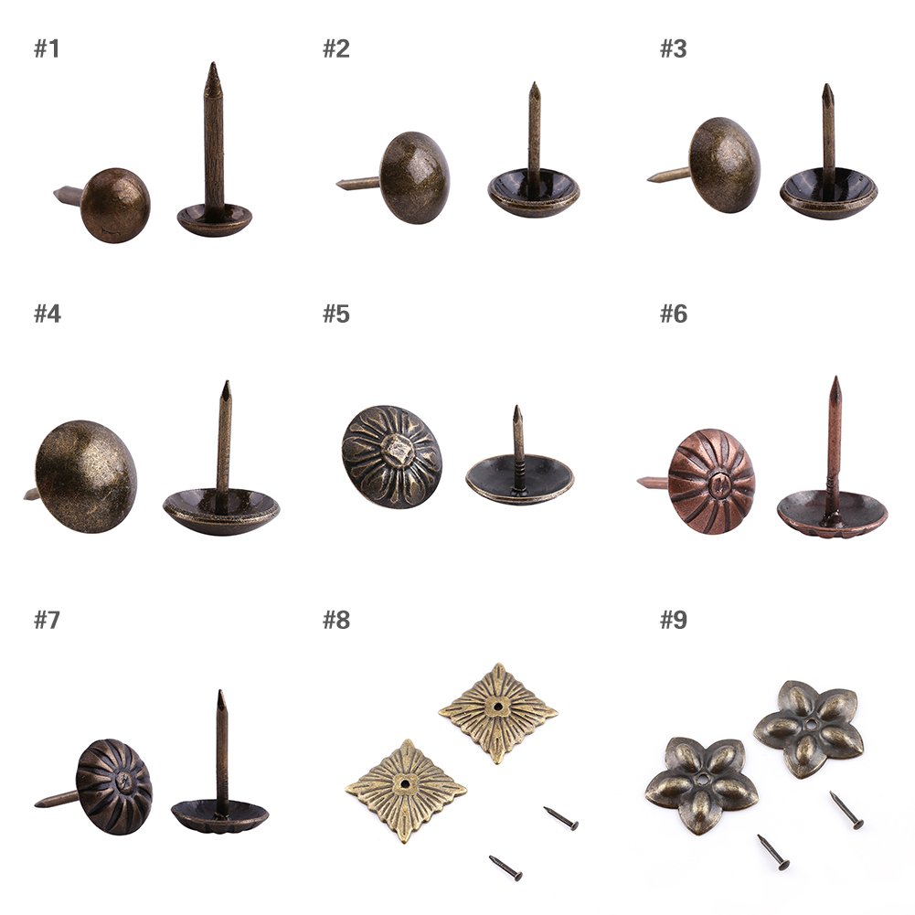100 Clous Tapissier Tête Plate Vintage - Fer Bronze - 1.1x1.7cm - Pour Meubles, Canapé, Déco