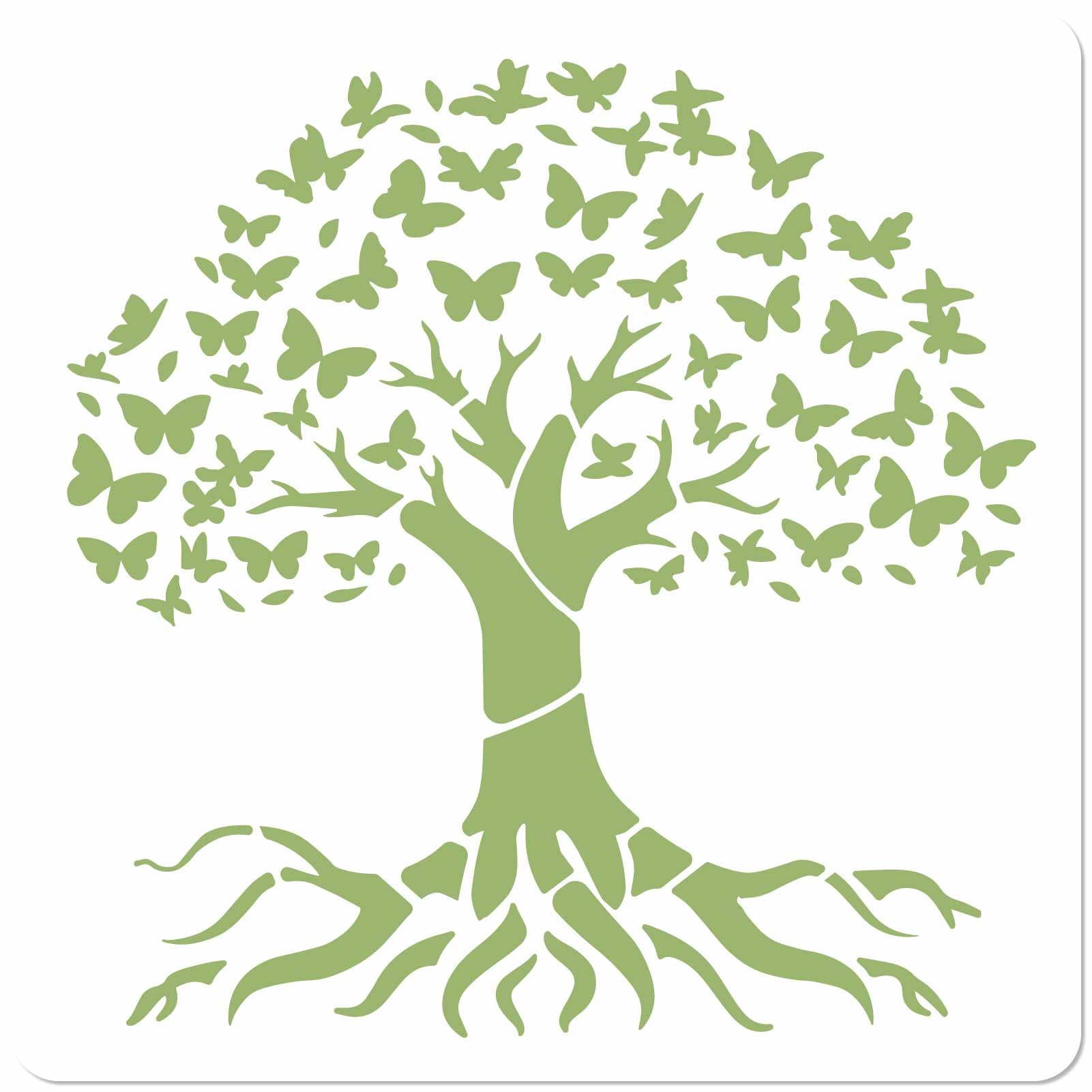 GORGECRAFT Tree of Life Stencils Butterfly Tree Life Pattern Reusable Hollow Out Drawing Plastic Square Stencil Template for Painting On Wood Floor