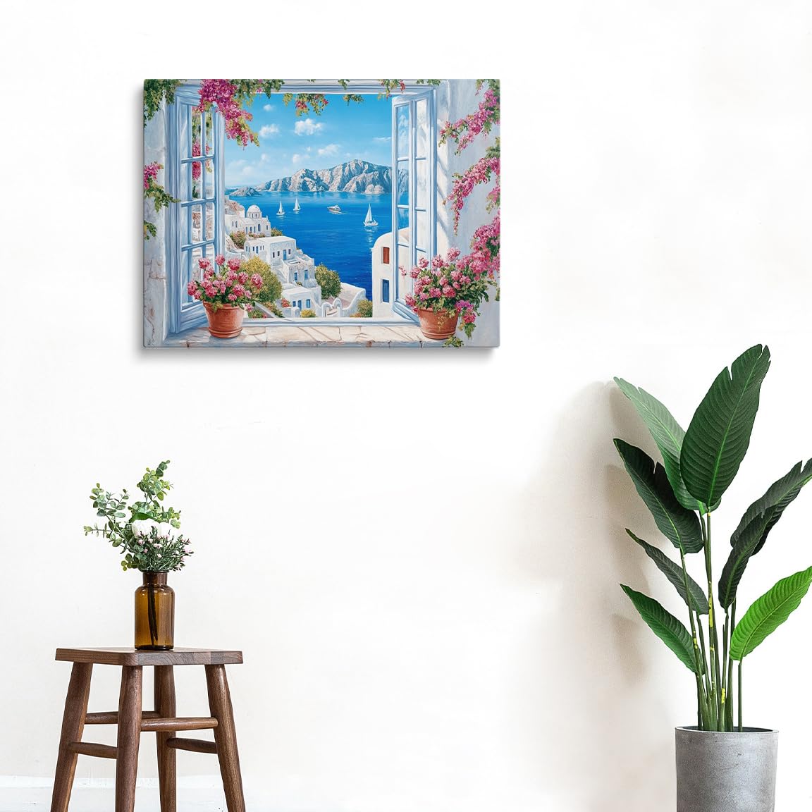 Amazon.com: Mediterranean Window Art – Flowers Painting, Coastal