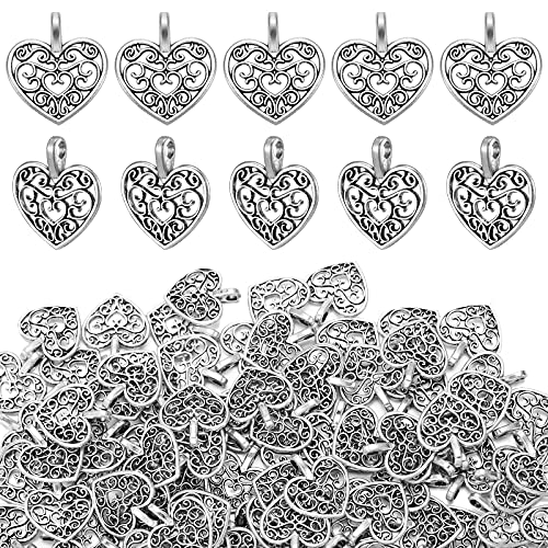 200 Pieces Necklace Hearts Charms Antique Silver Plated Hollow Lovely Alloy Heart Charms Jewelry Making Heart Charm for DIY Crafting Bracelet Necklace Earring Pendant Making