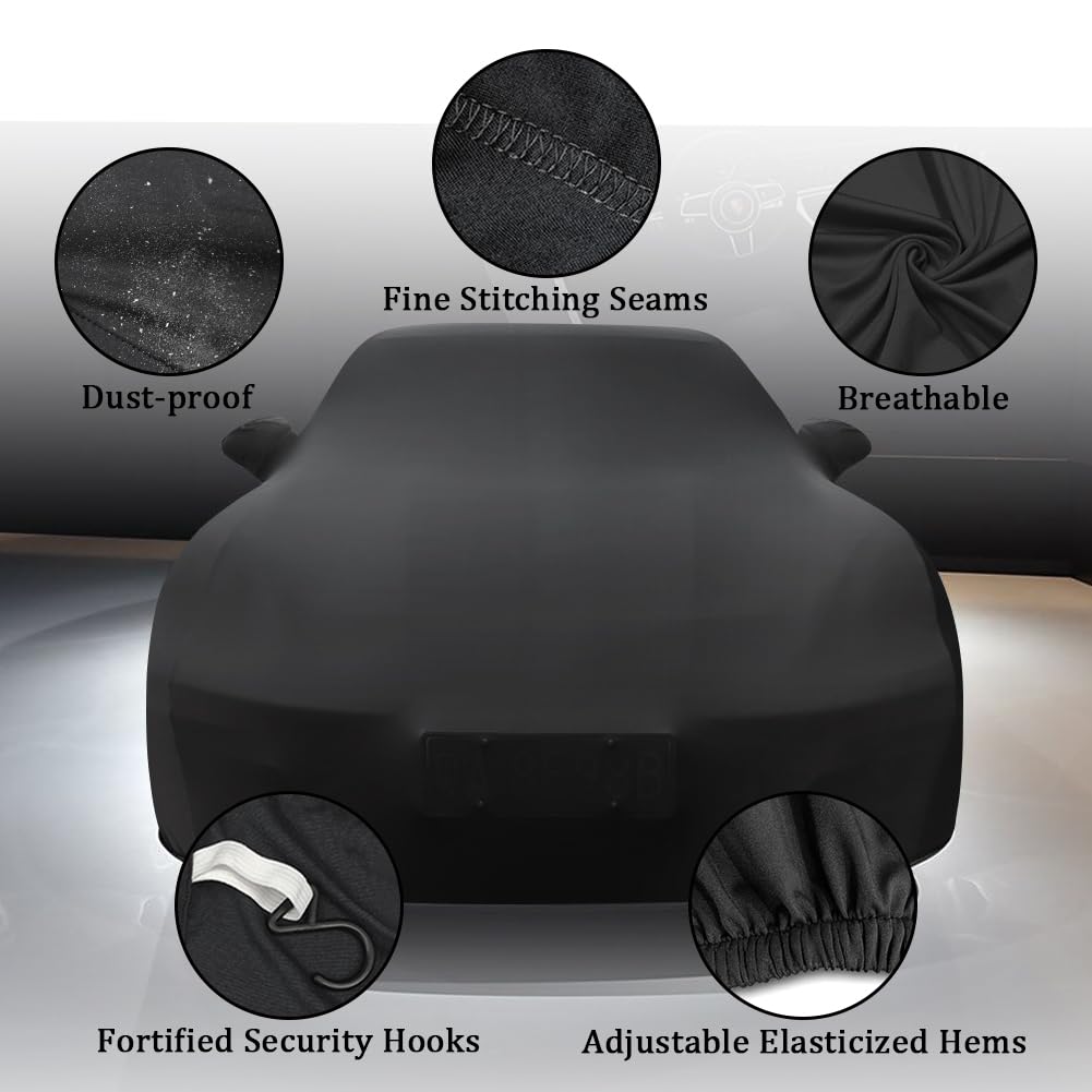 BHIEE Telo Copriauto da Interno Elasticizzato - Antipolvere e Traspirante, Morbido, fino a 5,3 m, Nero