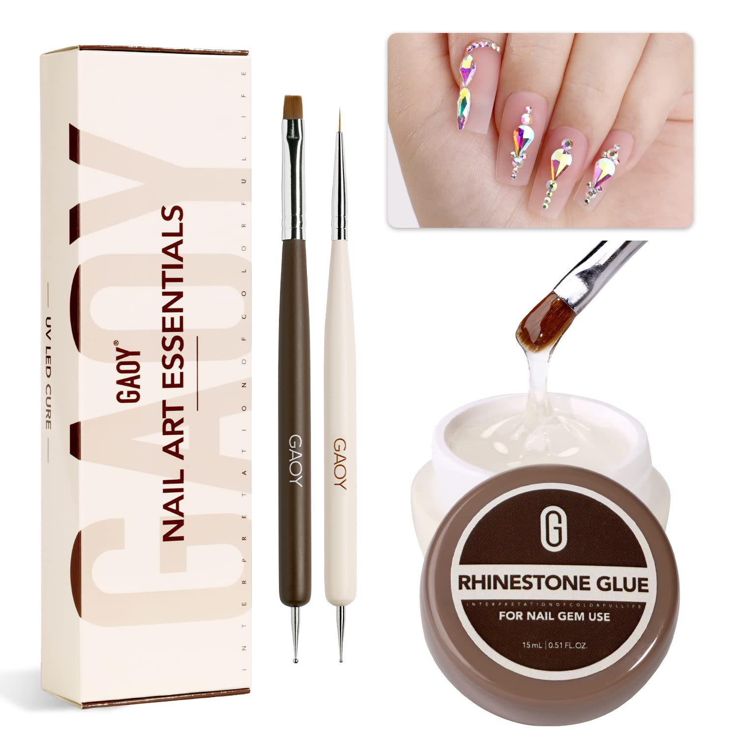 GAOY Rhinestone Glue for Nails, 15ml UV Nail Gem Glue Gel